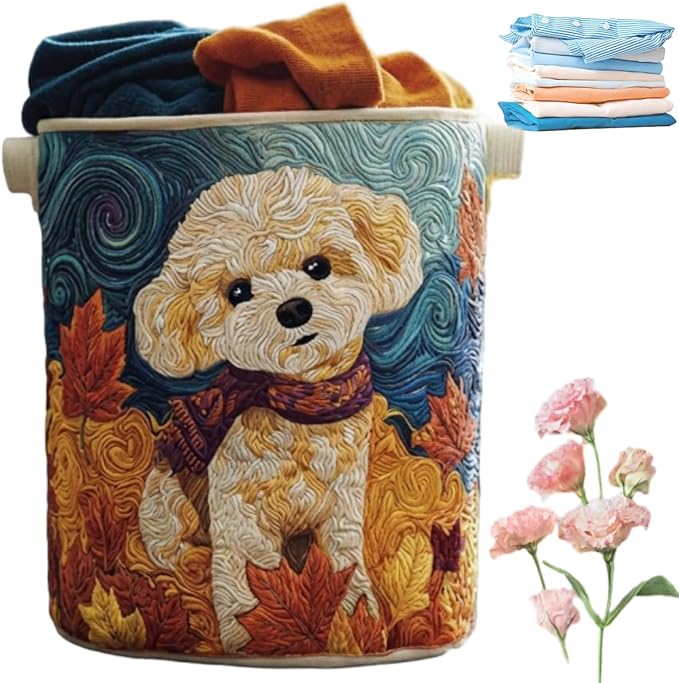 Aiorrax Quilted Laundry Basket with Handles, Boho Floral Fabric Storage Hamper, Large Soft Quilted Laundry Basket for Nursery, Bedroom, Laundry Room,Clothes & Toys (N, L)