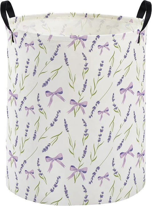 Kids Laundry Basket Flower Hamper for Nursery Girls Hamper Cute Kids Storage Bin Organizer Room Decor for Home(Purple flowers)