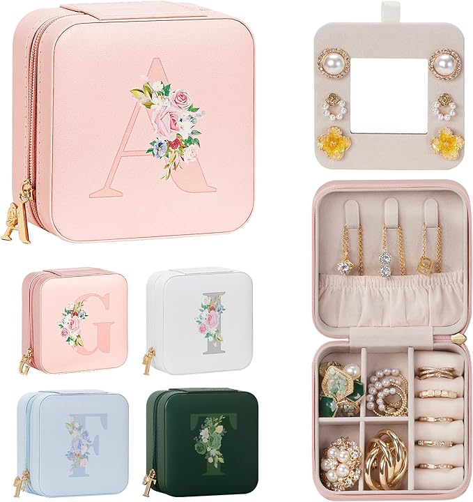 Enthralite Travel Jewelry Box for Girls: Traveling Jewelry Case Gift for Women - Mini Organizer for Necklaces Earrings Pink A