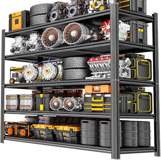 48" W Garage Shelving,5 Tier Heavy Duty Shelving,Garage Storage Shelves, 3300 lbs Capacity, Industrial Shelves for Heavy Tools and Equipment, Ideal for Garage, Basement, Black