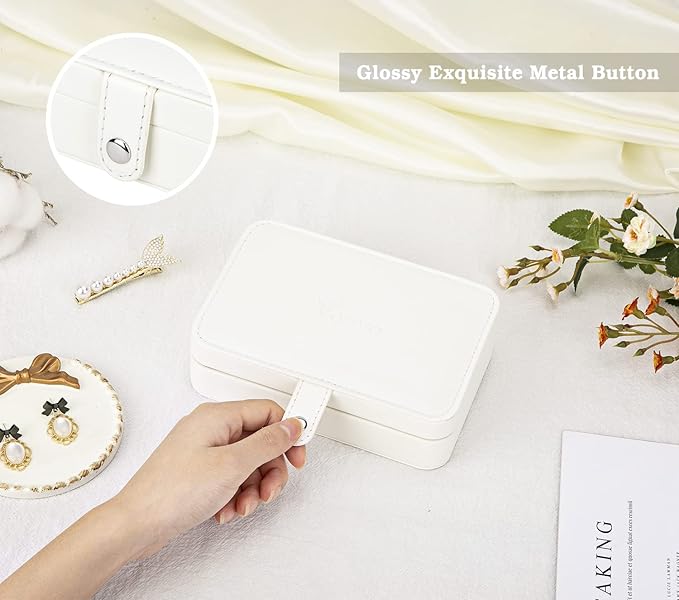 Voova Jewelry Box Organizer for Women Girls, 2 Layer Large Men Jewelry Storage Case, PU Leather Display Jewellery Holder with Removable Tray for Necklace Earrings Rings Bracelets (White, Small)