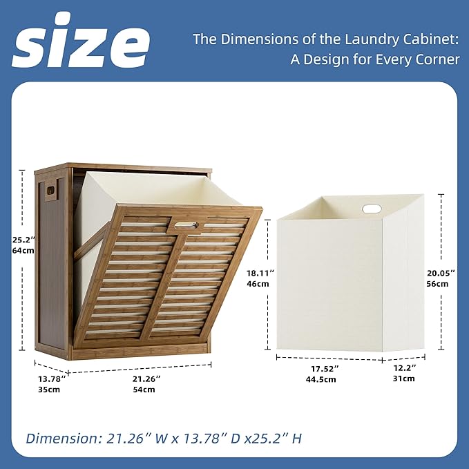 HITNET Bamboo Tilt Out Laundry Hamper, Bathroom Storage Cabinet with Hidden Removable Basket and 3 Sides Cutout Handles, Freestanding Hamper Organizer for Dirty Clothes, Walnut