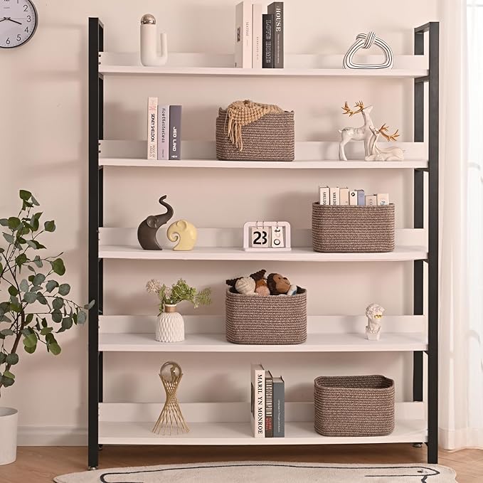 ICERZCZ Storage Baskets for Shelves Organizing, Woven Cotton Rope Baskets for Storage, Book Basket, Decorative Shelf Basket, 12.5"Lx9.1''Wx7.9''H (4 Packs) Dark Brown