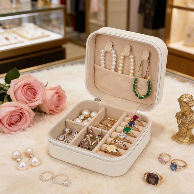 2 Pcs First Communion Travel Jewelry Box, Small Zippered Jewelry Case with Soft Lining, White Square Keepsake Box for Rings Earrings Necklaces, Religious Keepsake Gift for Baptism or Wedding(2, White)