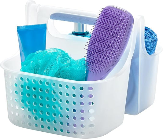 madesmart Portable Shower Caddy, Hold Soap, Shampoo, Hair Supplies and Beauty Products, Cleaning Supplies Organizer for Home, Dorm, Plastic Shower Tote, Soft Handle, Blue