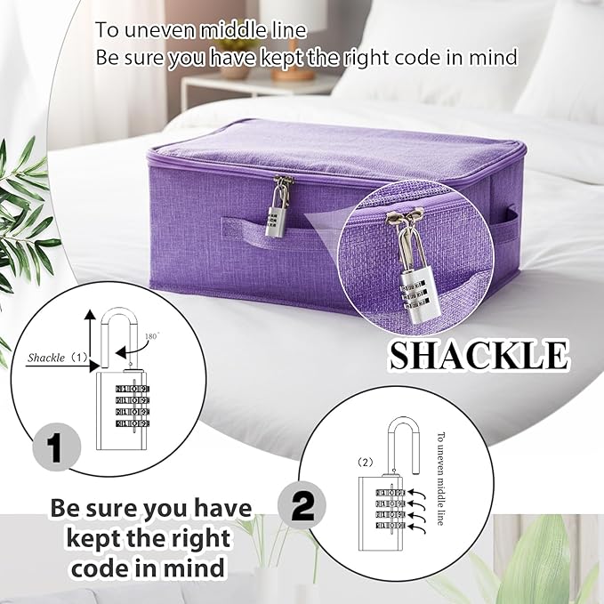 Briwooody Discreet Lockable Toy Bag Storage Organizer Toy Bag Storage Bins Case with Zipper Lid for Women and Men Clothes Container(Purple,15 x 10 x 6.3 Inch)