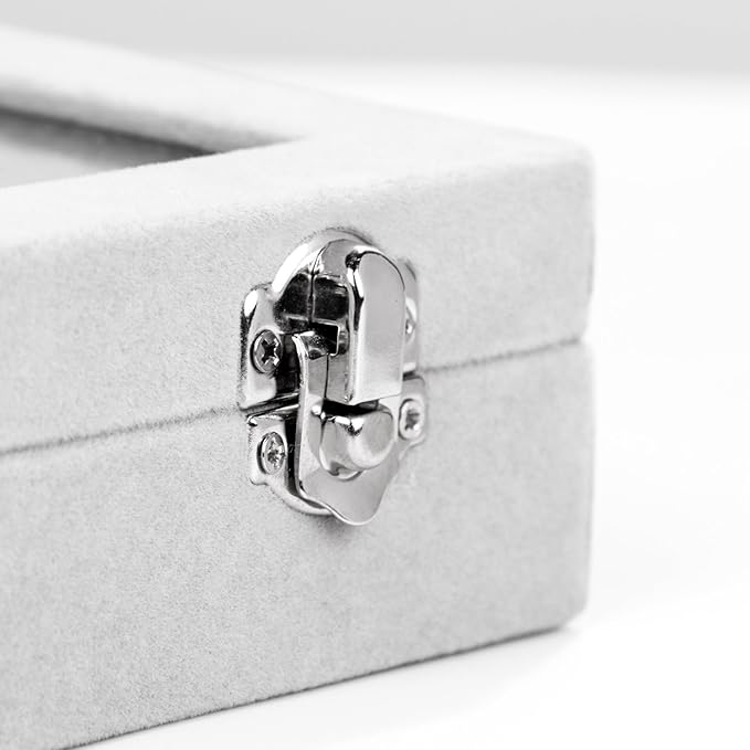 Jewelry Box Rings Organizer Tray 7 Slots Velvet Jewelry Earring Storage Box With Transparent Lid Jewelry Display Case for Girls Women (Gray)