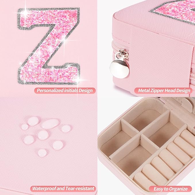 Uygafly Personalized Jewelry Case for Women Girls - Fashion Mini Jewelry Boxes - Trendy Travel Jewelry Organizer with Initials Letter - Teen Gifts | Pink,Z