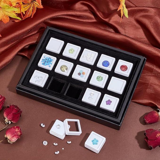 PH PandaHall 15 Gems Storage Container Gemstone Jewelry Box Diamond Stone Display Box Small Square Plastic Box Jewelry Organizer with Sponge for Gems Coins 1.16inch