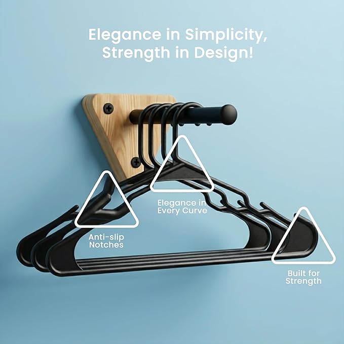 Utopia Home Plastic Hangers 20 Pack - Perfect Space Saving Clothes Hanger - Durable and Strong - Perfect Closet Organizers with Shoulder Grooves (Black)