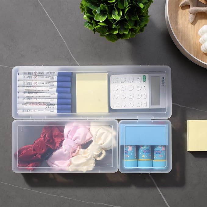 novelinks Plastic Clear Storage Containers for Organizing, Craft Storage Organizers and Stackable Storage Bins with Lids for Pencil Box, Bead, Cookie Cutter, Board Game (6 Pack Large)