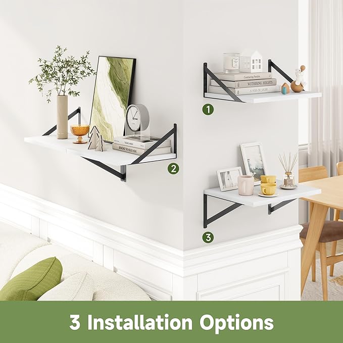 Heimlove 12 Inch Deep Floating Shelves for Wall, 16W x 12D Wide White Floating Shelves Heavy Duty Wall Mounted Shelves, Wood Wall Shelves for Living Room Bedroom Bathroom Kitchen- Set of 4