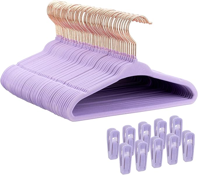 Tonswachic 50 Premium Baby Velvet Hangers - 11" Non-Slip, Ultra-Slim Space-Saving Kid Hangers - 360° Swivel Hook, Strong & Durable Infant & Toddler Clothes Hanger for Closet - Purple