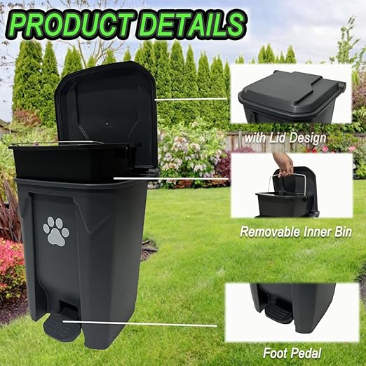 Dog Poop Trash Can Outside 20L with Waste Bags Outdoor Dog Poop Trash Can for Backyard with Lid Foot Pedal and Removable Inner Bucket