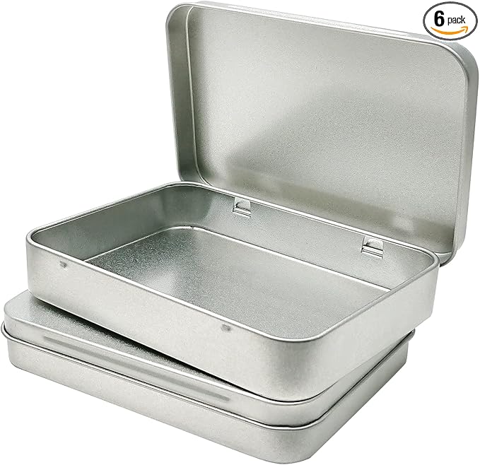Hulless 6 Pcs Metal Hinged Tin Box Container Mini Portable Small Storage Container Kit with Lid for Home Storage 4.5x3.3x0.9 Inch, Silver