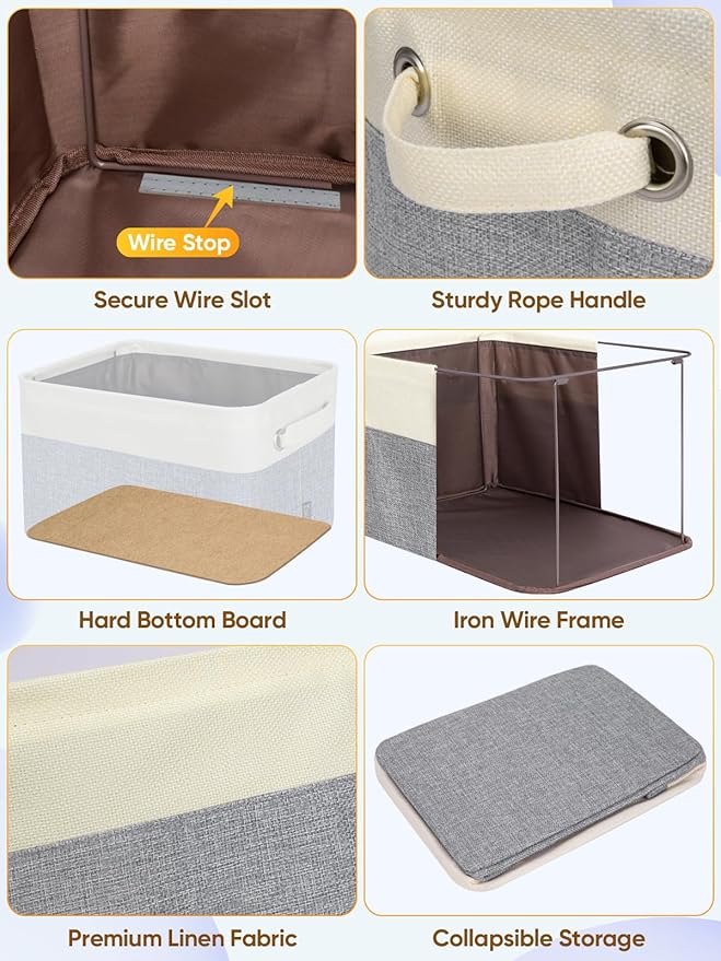 BALEINE 4 Pack Fabric Closet Storage Bins for Shelves, Linen Closet Organizers and Storage, Decorative Baskets for Organizing, Shelf, Clothes, Home, Office (Grey, 14''x10''x8.5'')
