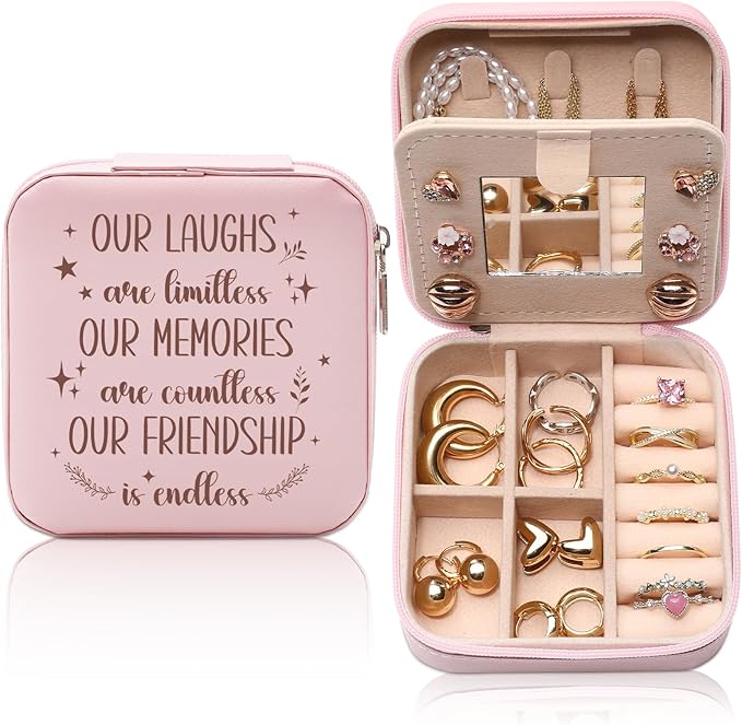 GAOLZIUY Friendship Gifts for Women, Best Friend Travel Jewelry Box, Our Laughs are Limitless, Our Memories are Countless, Birthday Gift for Female Friends Bestie Soul Sister BFF