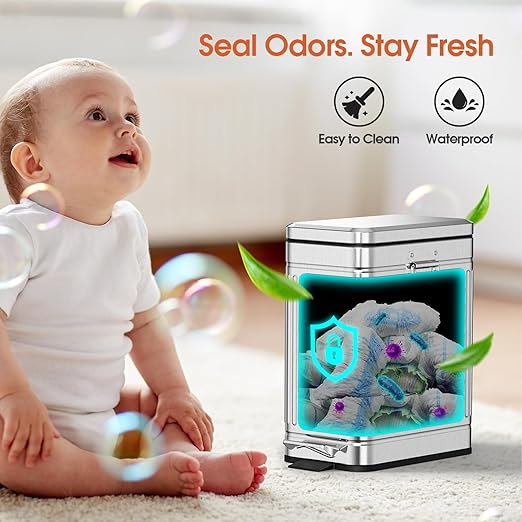 Small Bathroom Trash Can with Lid Soft Close, 6L / 1.6 Gallon Stainless Steel Garbage Can with Step Pedal & Odor Control, Slim Trash Bin for Toilet, Office, Bedroom - Sliver