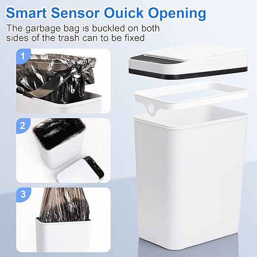 Anborry Bathroom Automatic Trash Can 3 Pack 2.2 Gallon Motion Sensor Touchless Small Slim Garbage Can with Lid Smart Electric Narrow Garbage Bin for Bedroom Living Room Office Kitchen (White)