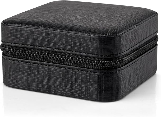 Vlando Small Faux Leather Travel Jewelry Box Organizer Display Storage Case for Rings Earrings Necklace, Black