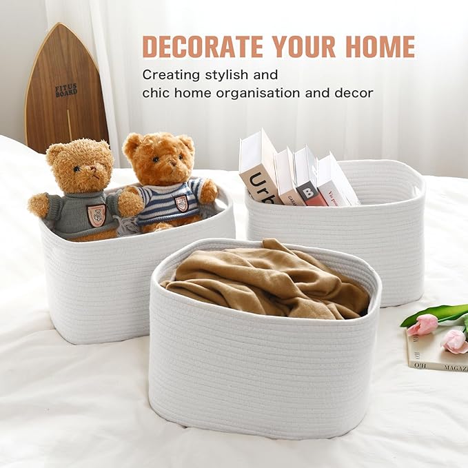 ECDYQXVU Cotton Rope Storage Basket, 15x10x9 Inches, Woven Basket for Shelves, Clothes, Towels, Books, and Laundry, White (2 Pack)