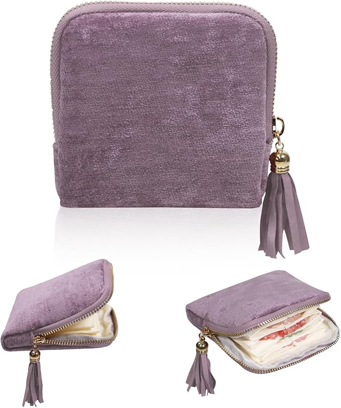Stratalife Travel Jewelry Case - Portable Jewelry Organizer for Traveling Small Pouches for Bracelets Necklace Bangles Healing Crystal, Ring Storage with Zipper Gift for Women, Purple Tassel