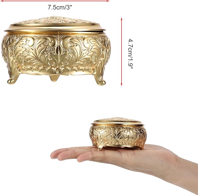 Hipiwe Vintage Metal Jewelry Box Different Shape- Small Antique Ring Earrings Necklace Storage Organizer Case Metal Treasure Chest Trinket Keepsake Gift Box
