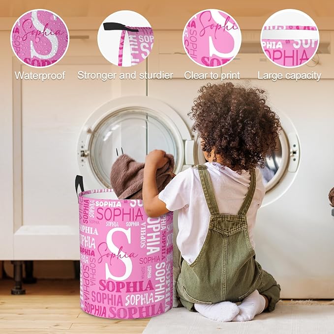 Custom Name Laundry Hamper, Personalized Laundry Basket with Name for Baby Boys Girls, Customized Collapsible Dirty Clothes Hamper Storage with Handles for Bedroom Bathroom Dorm Room Decor