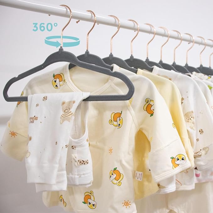 Tonswachic Baby Velvet Hangers 50 Pack - 11 Inch Non-Slip Felt Kids Hanger for Newborn Clothes - Small Toddler Child Hangers Durable for Every Use - 10 Hanger Clips Included, Gray