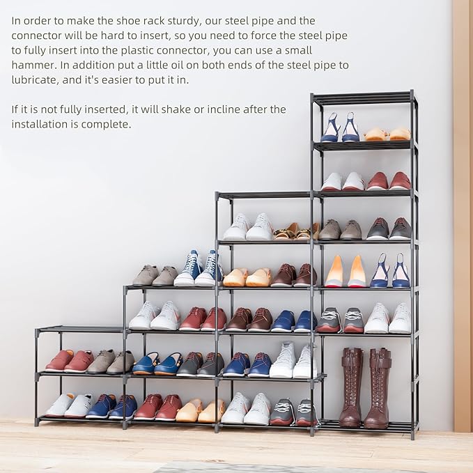 SMILHELTD Large Shoe Rack 8 Tier 64 Pairs for Entryway, Heavy Duty Storage Shelves Unit with Customizable Height for Boots, Space Saving Organizer for Hallway Garage (66.1" W x 49.2" H)