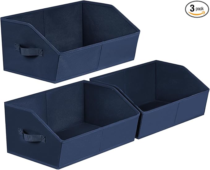 Homsorout Closet Baskets for Shelves Trapezoid - Decorative Storage Baskets with Handle, Closet Bins for Organization, Shelf Storage Bins for Clothes, Books, Home, Office, 3 Pack, Navy Blue