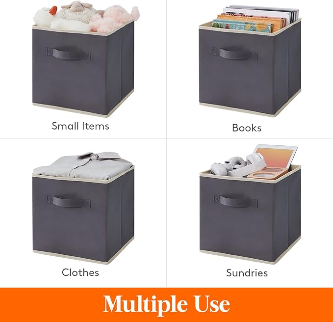 Lifewit Storage Cubes, Foldable Decorative Fabric Storage Baskets for Organizing Home Organizers with Handles for Shelves, Closet, 13 Inch Bins, 36L Gray, 6 Packs
