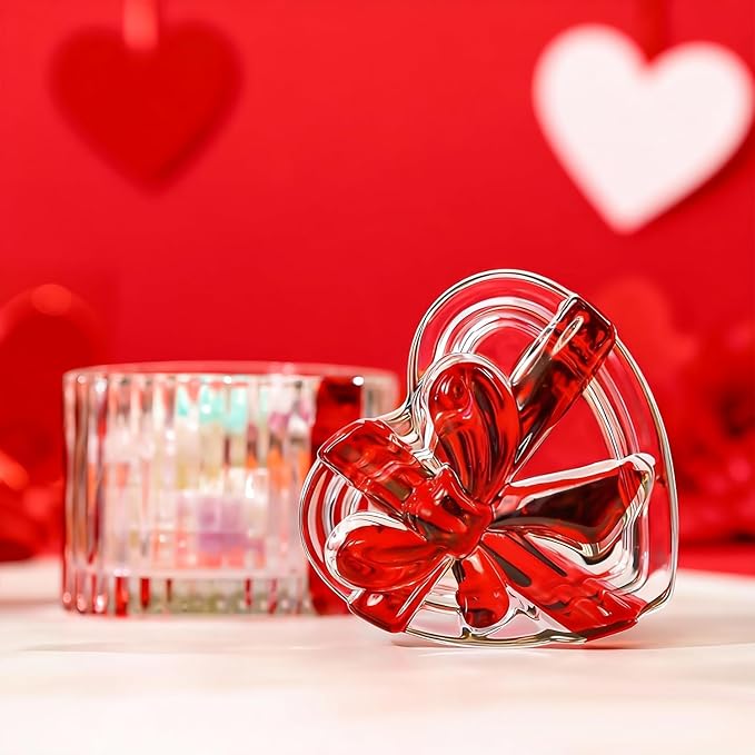kanpura 2 Pack Glass Heart Shaped Jewelry Box Candy Dish with Lid Ring Earring Trinket Storage Box Vintage Jewelry Organizer Decorative Jar Gifts for Women Girls(Red & Clear)