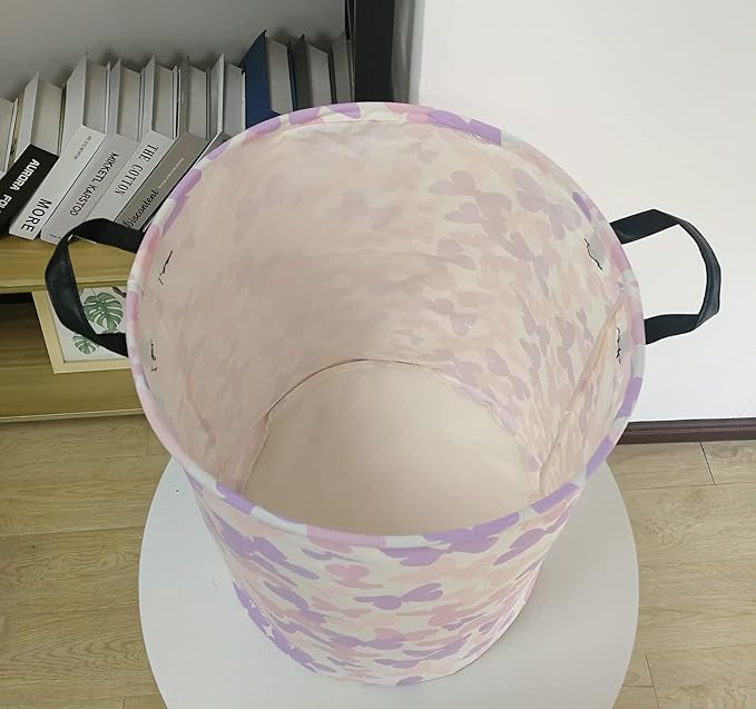 Collapsible Kids Laundry Basket Clothes Hamper, Foldable Storage Organizer Bin, Toy Clothes Storage with Handles for Boys Girls Bedroom, Room Decor Butterfly