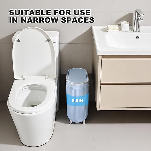Supteron Bathroom Trash Can with Lid 3.1 Gallon Narrow Trash Can Small Plastic Trash Bin 12 Liter Rectangular Plastic Garbage Can with Press Type Lid for Bedroom Bathroom