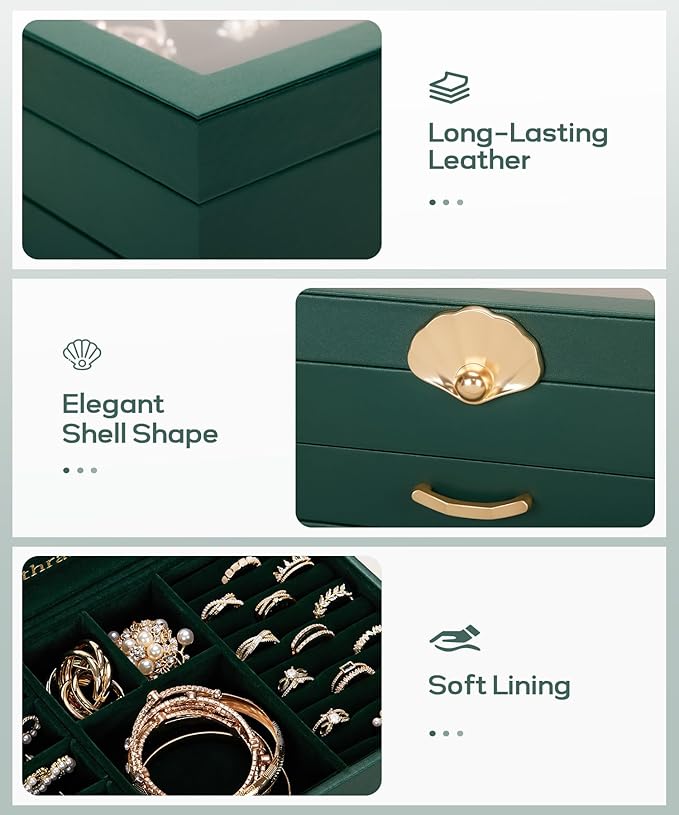 Enthralite Jewelry Box with 2 Drawers: Display Organizer for Earrings Necklaces - Christmas Gifts for Girls Women (Forest Green)