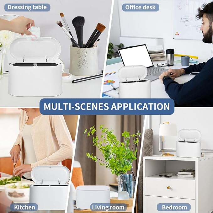 LTWQLing Mini Trash Can with Lid - Removable Small Garbage Can, Tiny Plastic Trash Bin, Pop Up Countertop Wastebasket, Counter Garbage Lint Bin for Bathroom,Office,Kitchen,Desk,Coffee Table(White)