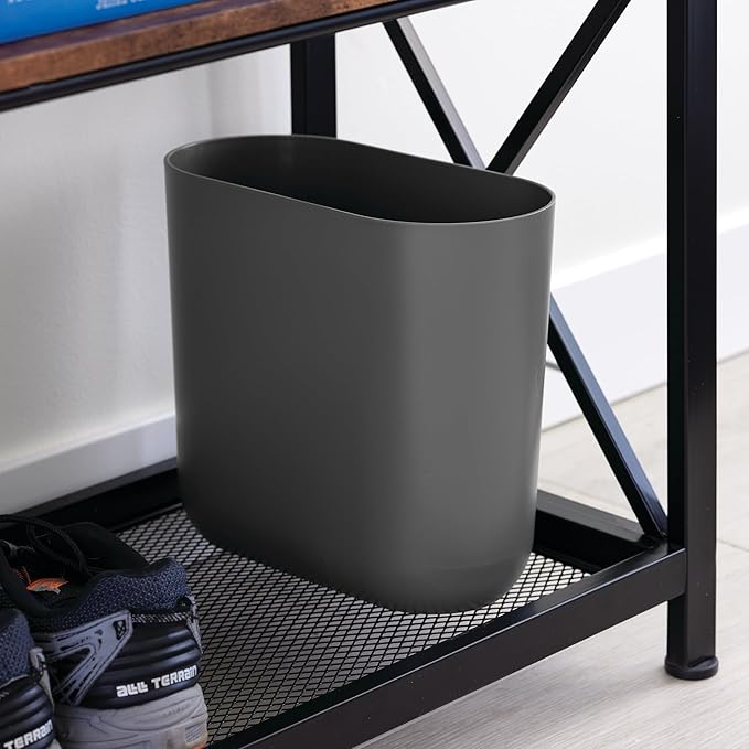iDesign Small Slim Plastic Bathroom Trash Can, Garbage Can for Bedroom, Office, Desk, Dorm, 2-Pack, Gray