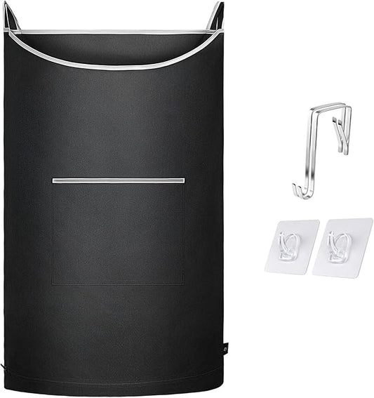 XL Hanging Laundry Hamper, Over the Door Laundry Hamper and Baskets, Wide Opening Hanging Laundry Bag,Hanging Hamper for Bathroom,Dorm,Laundry Room,Chirstmas Gifts(Black 36x22Inch).