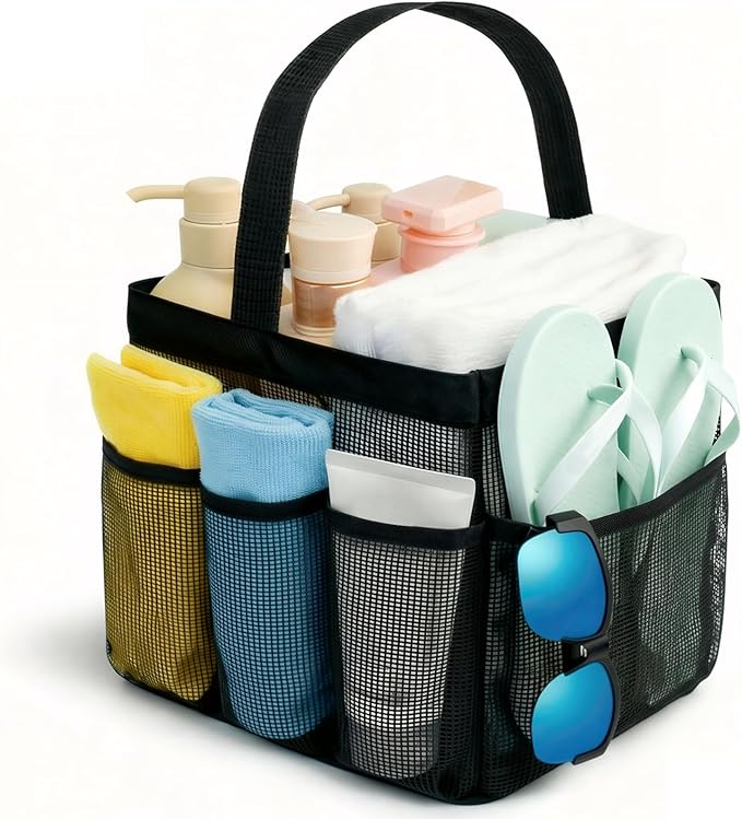 Mesh Shower Caddy Portable for College Dorm Room Essentials for Girls with 9 Pockets,Large-Capacity Shower Basket,Quick Dry Toiletry Tote Bag for Women,Outdoor Gym,Travel,Swim,Beach Camping Essentials