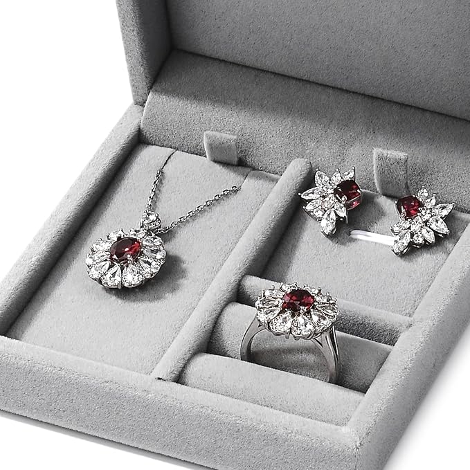3 in 1 Velvet Jewelry Set Gift Box Earring Gift Box Ring Necklace Boxes Small Jewelry Storage Boxes for Travel Birthday Mother's Day Valentine's Day Gifts (Gray)