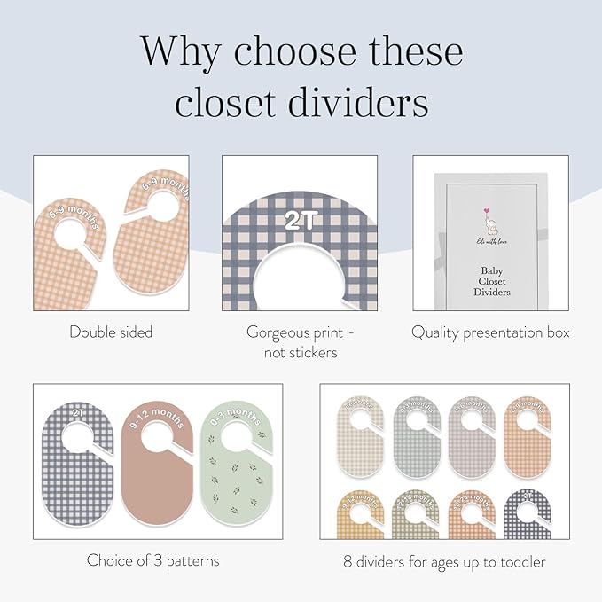 Eli with Love Baby Closet Dividers (Gingham) - Ideal Baby Clothes Dividers – Organize Nursery Closet Hangers by Size/Age