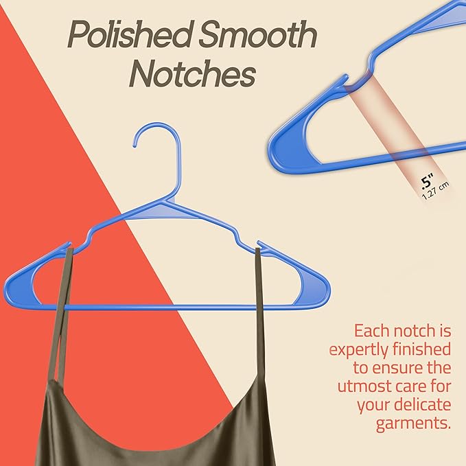Plastic Clothes Hangers – Heavy Duty Hanger Set, for Organizing Clothes, Dresses, and Coat, Holds Up to 5 lbs, Space-Saving Hangers with Non-Slip Shoulder Grooves, Pack of 100, Blue