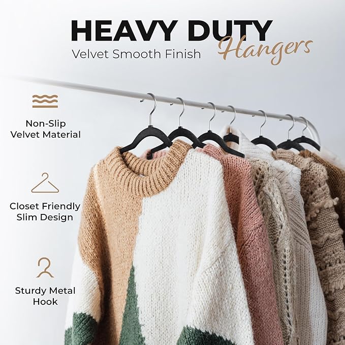Our Modern Space 30 Pack Velvet Hanger for Shirt Pants Dresses Skirts Suits Jackets - Slim Space Saving Design - Standard Coat Hanger - Sturdy & Durable Design with Shoulder Grooves Hook