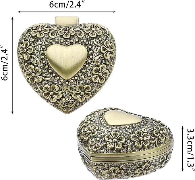 Hipiwe Vintage Heart Shape Jewelry Box - Small Antique Ring/Earrings/Necklace Storage Organizer Case, Metal Treasure Chest Trinket Keepsake Gift Box for Women,Bronze