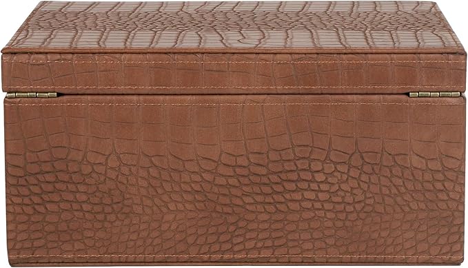HofferRuffer Faux Leather Decorative Box, Large Wooden Structure Keepsake Box Accessory Organizer Jewelry Organizer with Hinged Lid, Storage Container for Home or Office (CrocoBrown)