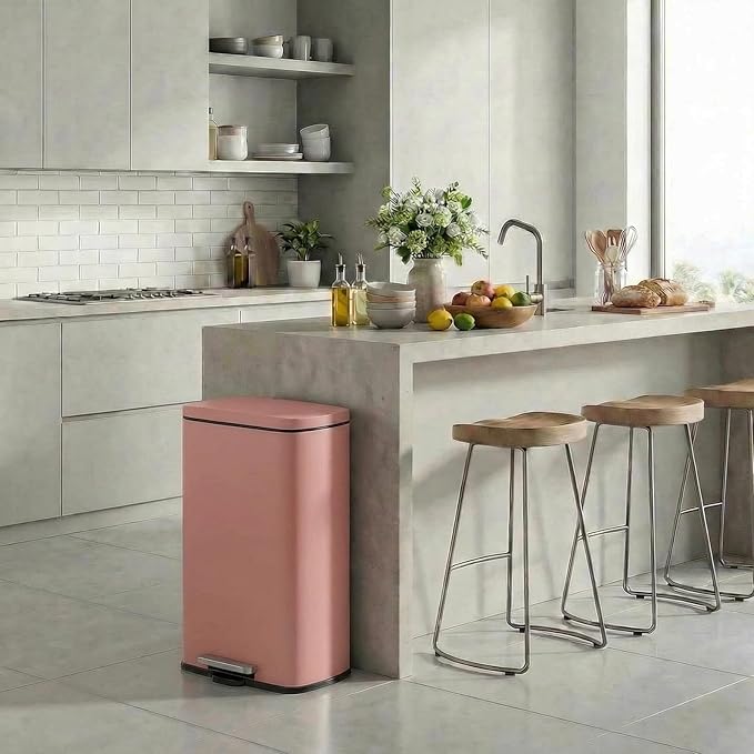 13.2 Gal Kitchen Trash Can, 50L Recycling or Garbage Bin, Brushed Stainless Steel Waste Basket, Soft&Quiet Close Dustbin, with Step-On Pedal, Removable Inner Bucket, for Home, Office, Living Room