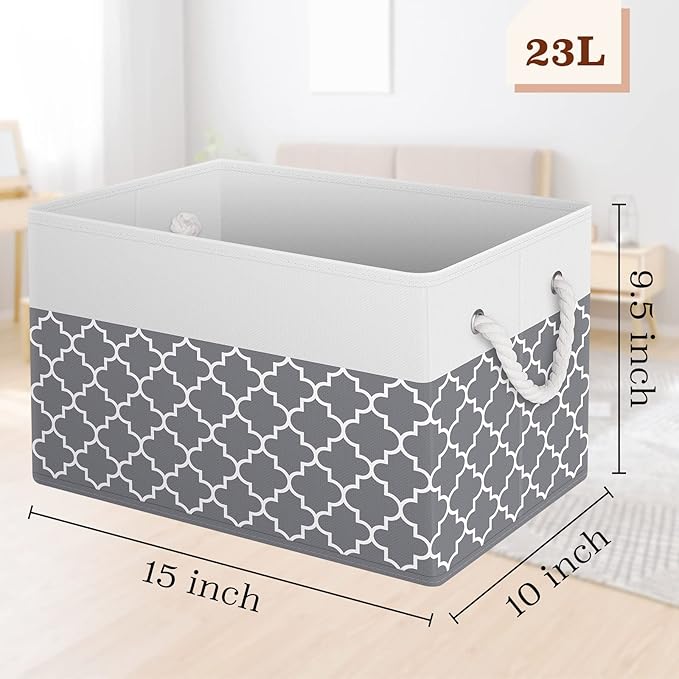 StorageTastic Storage Bin,Collapsible Storage Basket For Organizing,Large Storage Boxes With Rope Handles,Storage Containers,Clover Grey,4 Pack
