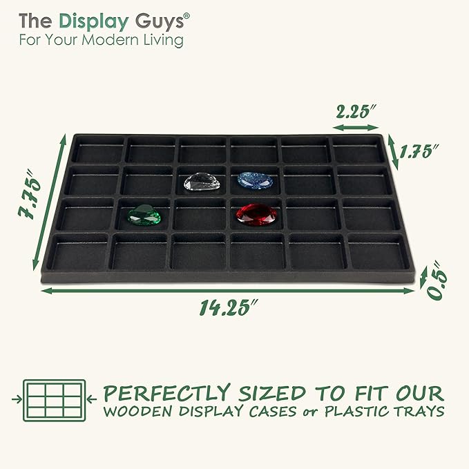 TheDisplayGuys For Your Modern Living 2-Pack 24-Compartments Flocked Velvet Jewelry Display Inserts - Tray/Case Liners - Ring Earrings Storage, (Black) by The Display Guys