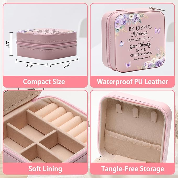 GAOLZIUY Christian Jewelry Box Gifts for Women, Spiritual Religious Gifts for Women Faith, Prayer Bible Verse Gratitude Travel Jewelry Case for Female Friend, Bestie, Sister